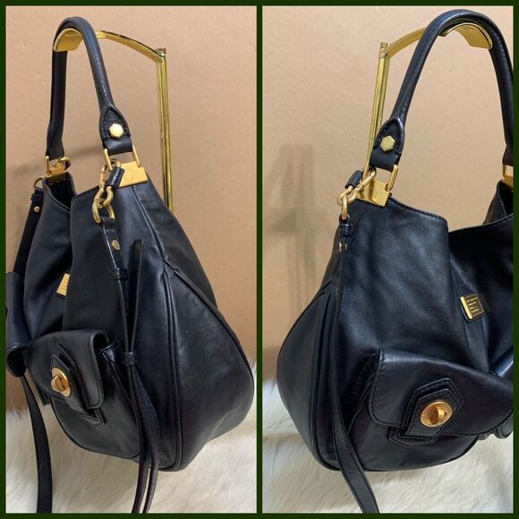 MARC JACOBS Vintage Black Leather Totally Turnlock Double Pocket Slouch Hobo - Picture 4 of 16